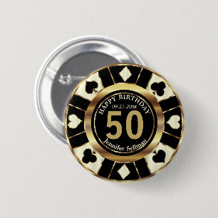 Casino 00. Geburtstagsparty - Creme, Gold und Blac Button