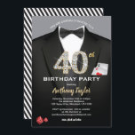Casino 40. Geburtstag Einladung. Schwarz und Gold Einladung<br><div class="desc">Alle Texte sind editierbar,  mit Ausnahme der "40." Sie können es personalisieren,  um zu sagen Geburtstagsparty / Geburtstagsfeier,  etc. Schwarz-Weiß formale Anzug und Bogen-Krawatte mit Spielkarten und Würfeln.
Holen Sie sich diese stilvolle Einladung jetzt!</div>