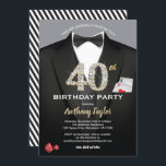 Casino 40. Geburtstag Einladung. Schwarz und Gold Einladung<br><div class="desc">Alle Texte sind editierbar,  mit Ausnahme der "40." Sie können es personalisieren,  um zu sagen Geburtstagsparty / Geburtstagsfeier,  etc. Schwarz-Weiß formale Anzug und Bogen-Krawatte mit Spielkarten und Würfeln.
Holen Sie sich diese stilvolle Einladung jetzt!</div>