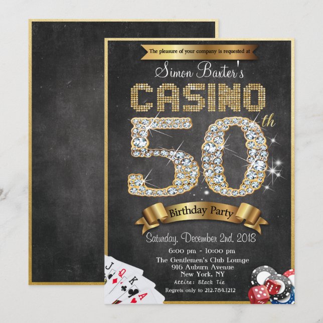 Casino 50e Gold Diamond Invitation Anniversaire (Devant / Derrière)