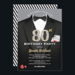 Casino 80. Geburtstag Einladung. Schwarz und Gold Einladung<br><div class="desc">Alle Texte sind editierbar,  mit Ausnahme der "80." Sie können es personalisieren,  um zu sagen Geburtstagsparty / Geburtstagsfeier,  etc. Schwarz-Weiß formale Anzug und Bogen-Krawatte mit Spielkarten und Würfeln.
Holen Sie sich diese stilvolle Einladung jetzt!</div>