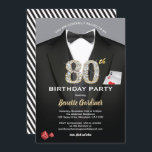 Casino 80. Geburtstag Einladung. Schwarz und Gold Einladung<br><div class="desc">Alle Texte sind editierbar,  mit Ausnahme der "80." Sie können es personalisieren,  um zu sagen Geburtstagsparty / Geburtstagsfeier,  etc. Schwarz-Weiß formale Anzug und Bogen-Krawatte mit Spielkarten und Würfeln.
Holen Sie sich diese stilvolle Einladung jetzt!</div>