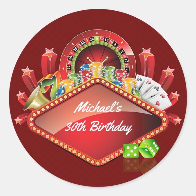 Casino Birthday Party Runder Aufkleber (Vorderseite)