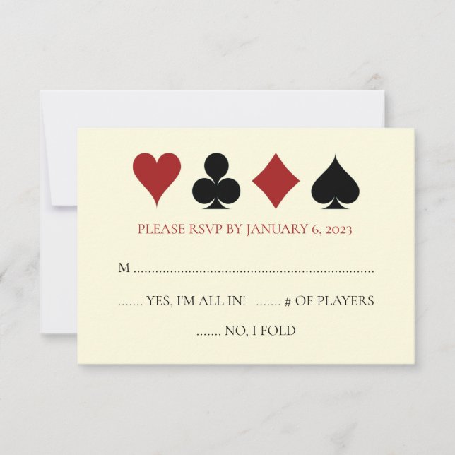 Casino Card Anzug Black Off White Wedding RSVP (Vorderseite)