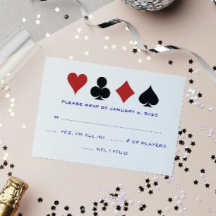 Casino Card Anzug Navy Blue White Wedding RSVP Karte
