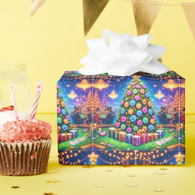 Casino Card Tisch und Poker Chip Weihnachtsbaum Geschenkpapier (Geburtstagsparty)