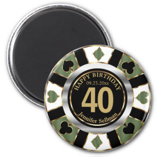 Casino Chip Las Vegas Birthday - Green Magnet