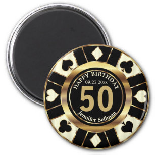 Casino Chip Las Vegas Geburtstag - Creme und Gold Magnet