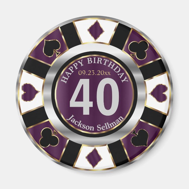Casino Chip Las Vegas Geburtstag - Lila Magnet (Vorne)