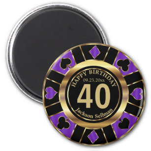 Casino Chip Las Vegas Geburtstag - Lila und Gold Magnet