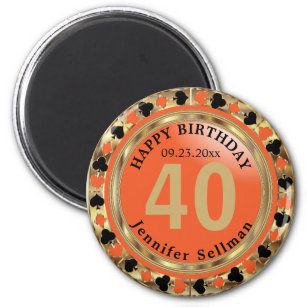 Casino Chip Las Vegas Geburtstag - Orange und Gold Magnet