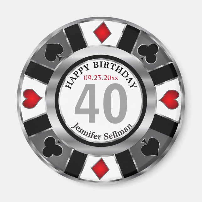 Casino Chip Las Vegas Geburtstag - Silber Magnet (Vorne)