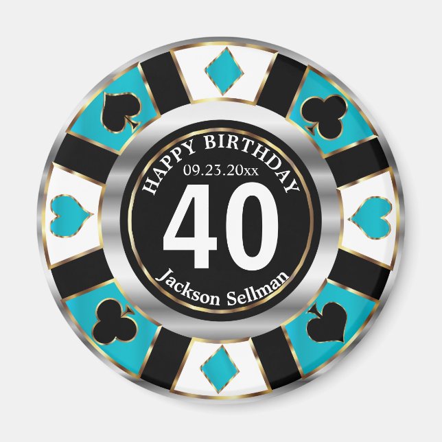 Casino Chip Las Vegas Geburtstag - Türkis Blau Magnet (Vorne)