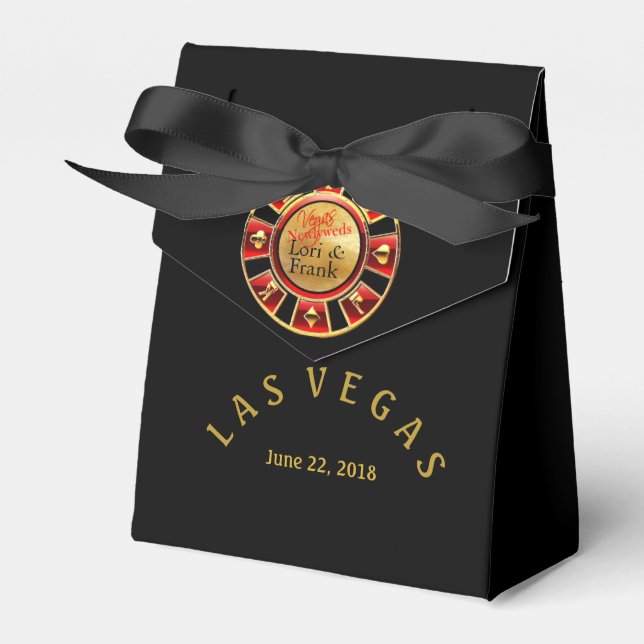 Casino-Chip von Las Vegas | Schwarzes Gold und Rot Geschenkschachtel (Vorderseite)