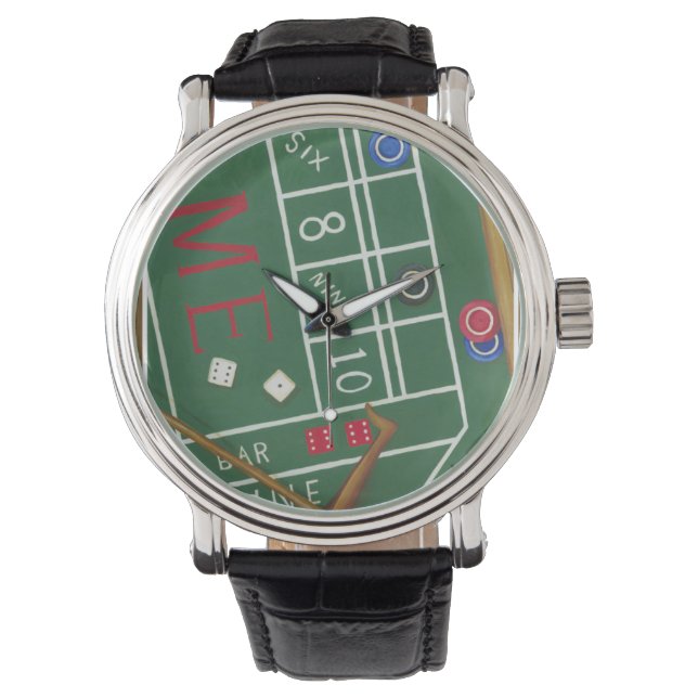 Casino Craps Tisch mit Chips und Würfeln Armbanduhr (Vorderseite)