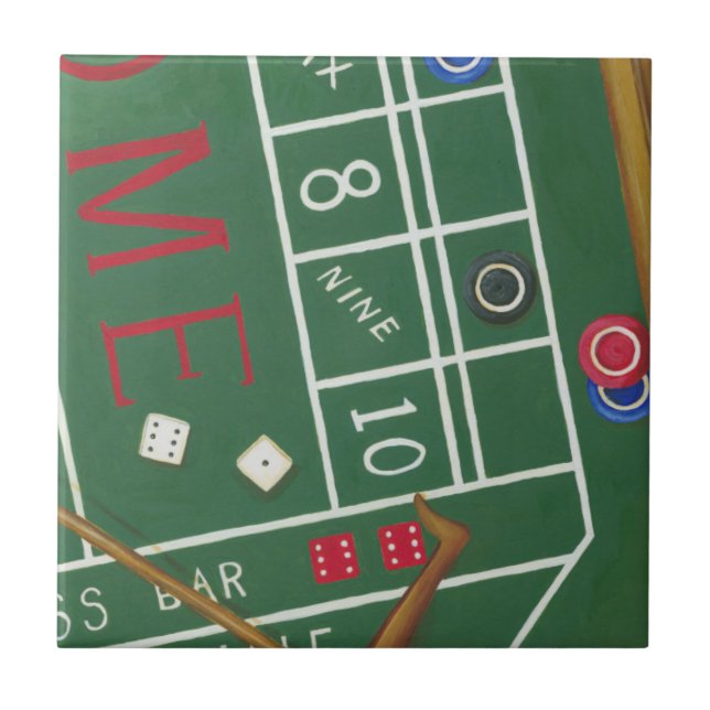 Casino Craps Tisch mit Chips und Würfeln Fliese (Vorderseite)
