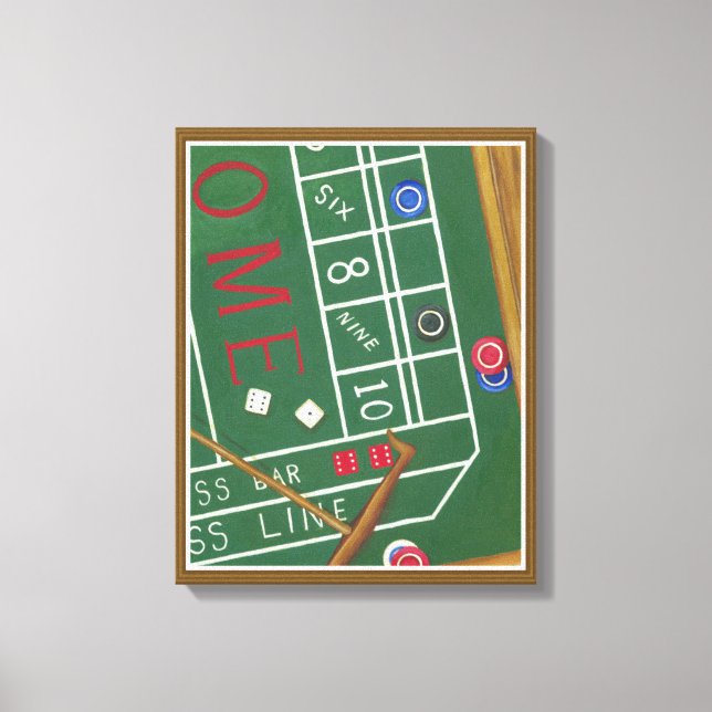 Casino Craps Tisch mit Chips und Würfeln Leinwanddruck (Vorderseite)