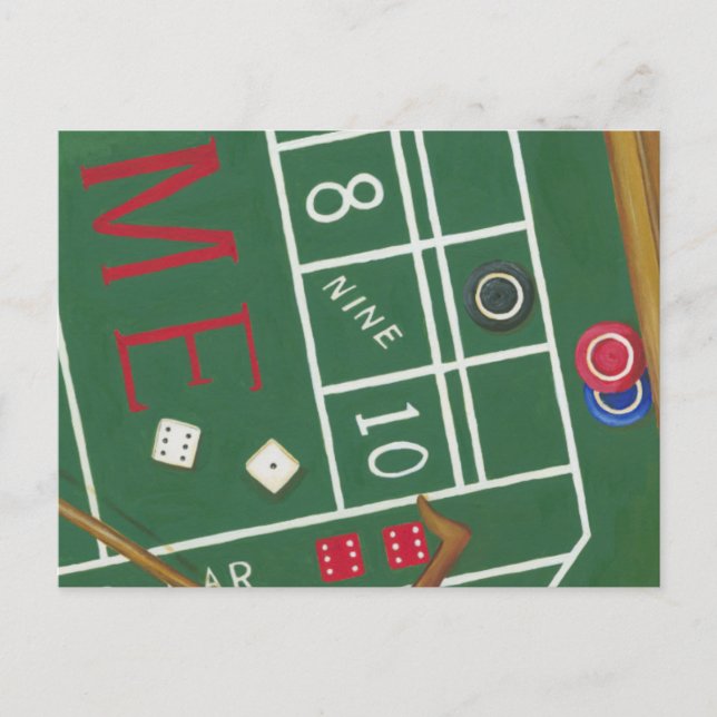 Casino Craps Tisch mit Chips und Würfeln Postkarte (Vorderseite)