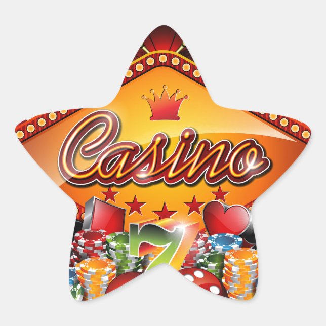 Casino-Darstellung mit Spielelementen Stern-Aufkleber (Vorderseite)