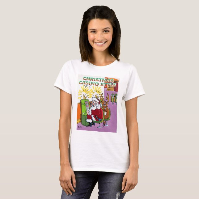 Casino de Noël style femme blanc T-shirt (Devant entier)