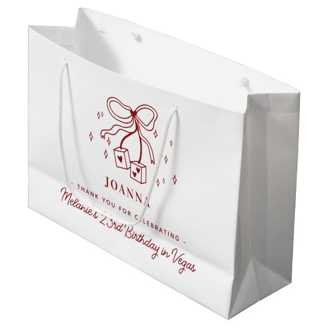 Casino Dice Bow Custom Name Vegas Birthday Party Große Geschenktüte (Vorderseite Schrägansicht)