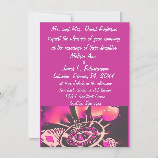 Casino Gambler Thema Hochzeit Einladung Rosa (Vorderseite)