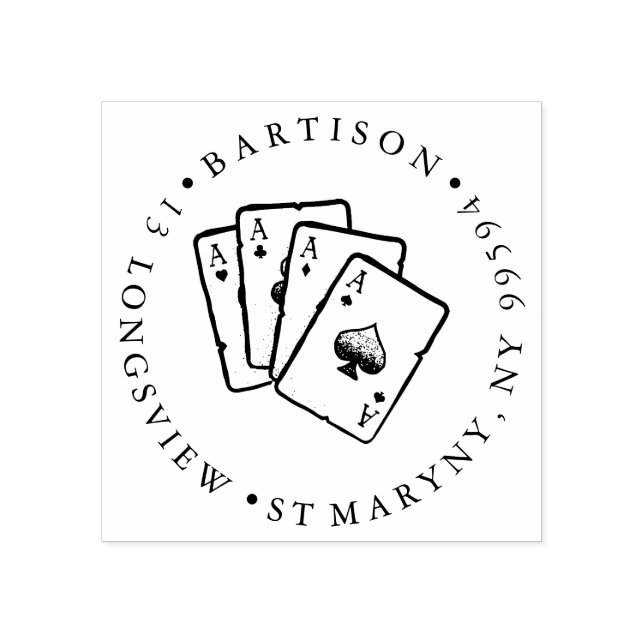 Casino-Glücksspiel KARTEN RUNDE RÜCKSENDEADRESSE Gummistempel (Prägung)