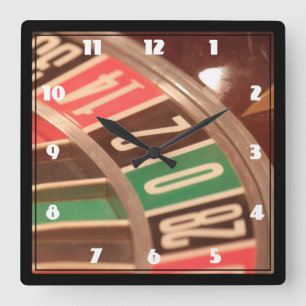 Casino-Glücksspiel-Rouletterad im vintage Retro-St Quadratische Wanduhr