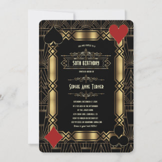 Casino Gold Art Deco Gatsby 20s Birthday Party Einladung