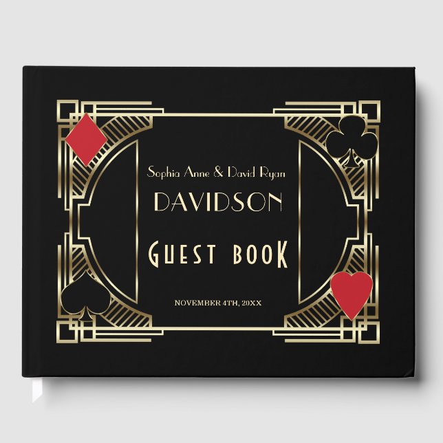 Casino Gold Art Deco Rahmen Roaring 20er Hochzeit Gästebuch (Vorderseite)