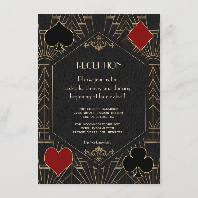 Casino Gold Black 20s Gatsby Wedding Reception Begleitkarte (Vorderseite)