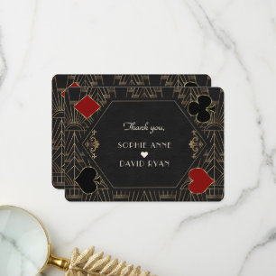 Casino Gold Black Art Deco Gatsby 20er Hochzeit Dankeskarte
