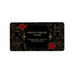 Casino Gold Black Gatsby 1920er Hochzeit Adressaufkleber