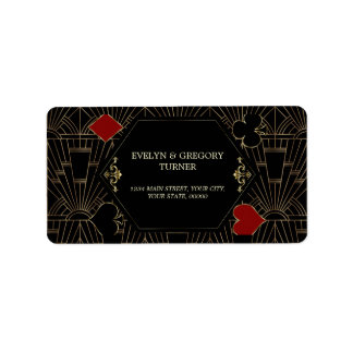 Casino Gold Black Gatsby 1920er Hochzeit Adressaufkleber