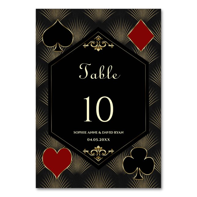 Casino Gold Black Gatsby 1920s Gambling Wedding Tischnummer (Vorderseite)