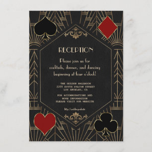 Casino Gold Schwarz 20er Gatsby Hochzeitsempfang Begleitkarte