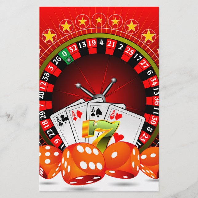 Casino-Illustration mit Roulette-Rad und Würfeln (Vorderseite)