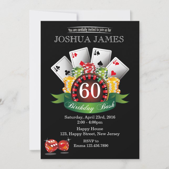 Casino Invitation 60e anniversaire - tout âge (Devant)