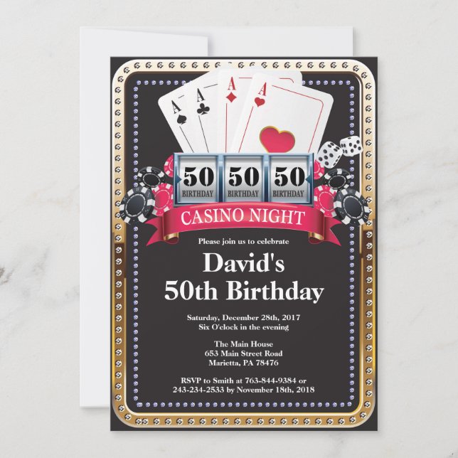 Casino Invitation Anniversaire Poker Jouer Carte (Devant)