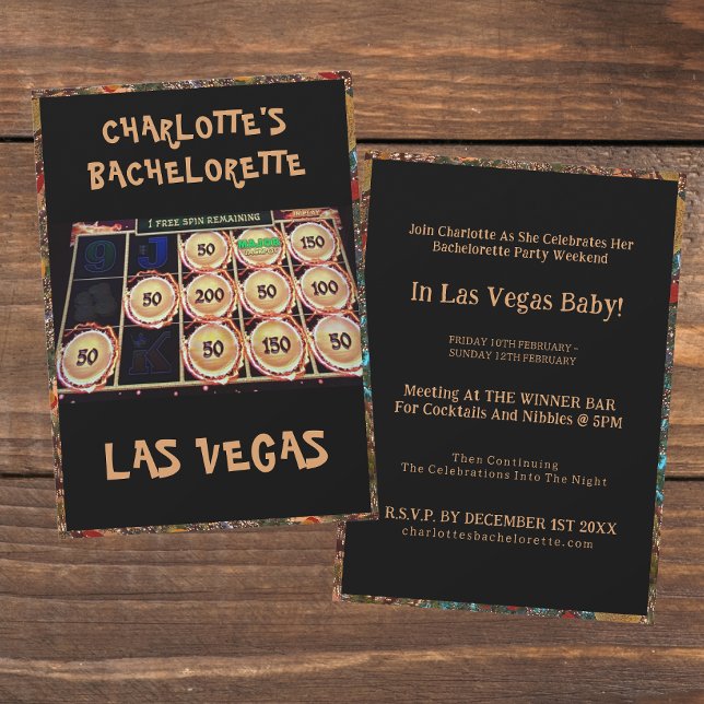 Casino Junggeselinnen-Abschied Las Vegas Black Einladung (Front And Back - Las Vegas Bachelorette Party Invitation)