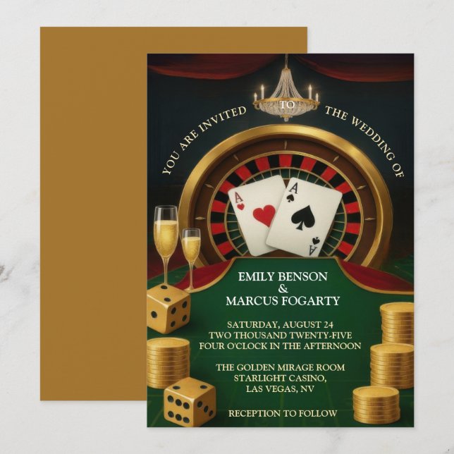 Casino Las Vegas Einladung zur Hochzeit (Vorne/Hinten)