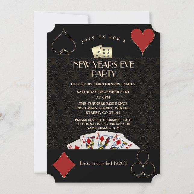 Casino Las Vegas Gold Great Gatsby Silvester Einladung (Vorderseite)