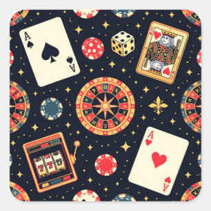 Casino-Musterdesign auf Schwarz Quadratischer Aufkleber