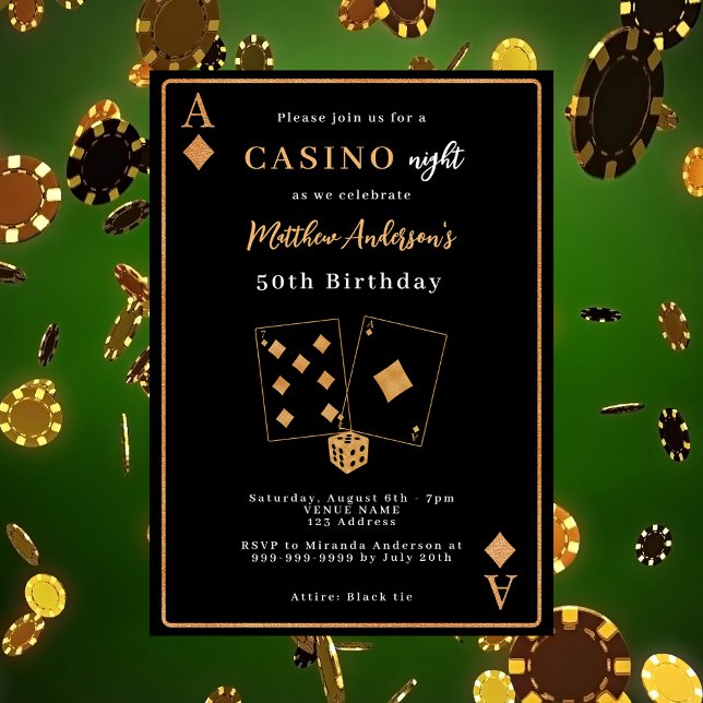 Casino Nachtschwarz Gold Prämie Geburtstag Einladung (Von Creator hochgeladen)