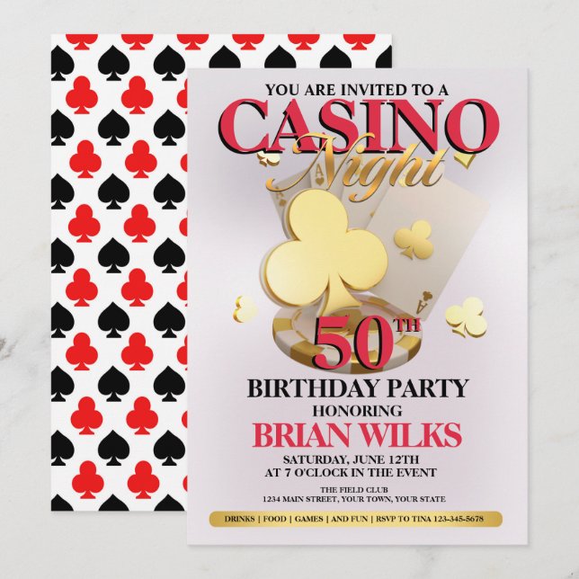 Casino Night Birthday Party Einladung (Vorne/Hinten)