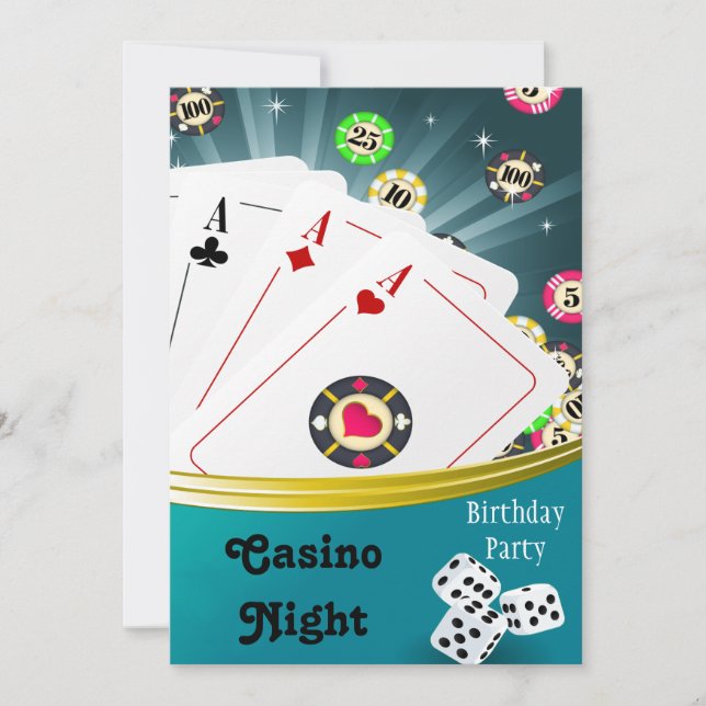 Casino Night Birthday Party Einladungen (Vorderseite)