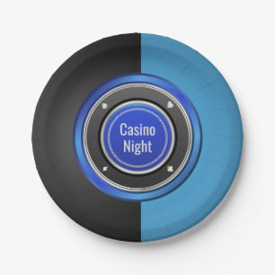 Casino Night Black and Blue Poker Chip Pappteller