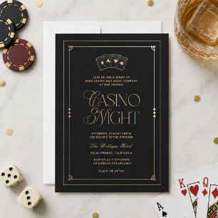 Casino Night Einladung Schwarz Gold Art Deco