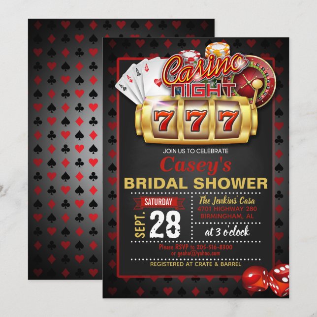 Casino Night Nuptiale Douche Invitation (Devant / Derrière)