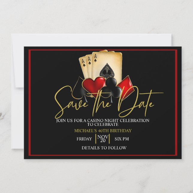 CASINO NIGHT, POKER NIGHT, GAMBLE, KARTENDICE EINLADUNG (Vorderseite)